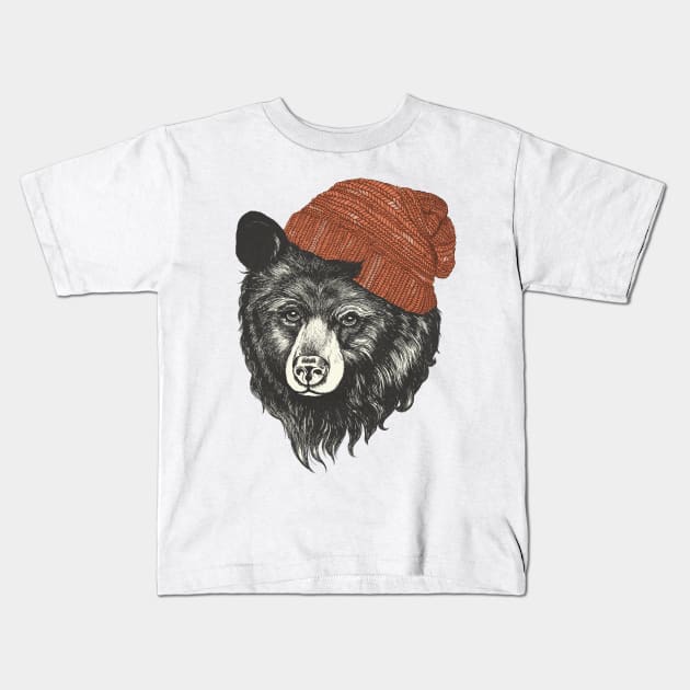 Bear in Knit Cap Kids T-Shirt by LauraGraves